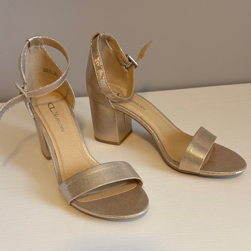 CL by Laundry Gold Block Heel Sandals